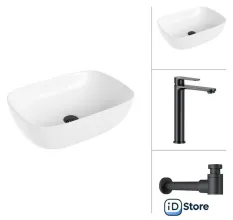 Умывальник Lauter 21493A Moon 21СК8691BS с сифоном 21635B (черный матовый)