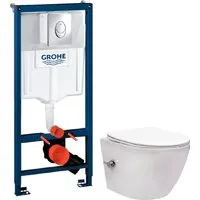 Унитаз подвесной Saniteco Rimless RT-203-B GROHE Rapid SL 38721001 (c функцией биде/кнопка хром глянец)