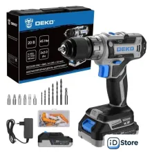 Дрель-шуруповерт Deko DKCD20V One Set63 083-1038 (с 2-мя АКБ, кейс)