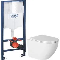 Унитаз подвесной Saniteco Rimless R-203 GROHE Rapid SL 38772SH0 (с кнопкой белый глянец)