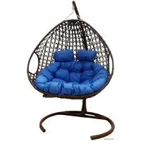Подвесное кресло M-Group Для двоих Люкс 11510210 (коричневый ротанг/синяя подушка)