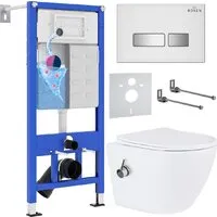 Унитаз подвесной Roxen Antares Bidet в комплекте с инсталляцией StounFix Dual Fresh 6 в 1 962866 (кнопка белое стекло)