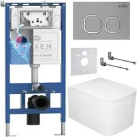 Унитаз подвесной Roxen Berg в комплекте с инсталляцией StounFix Dual Fresh 6 в 1 967253 (кнопка хром матовая)