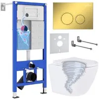 Унитаз подвесной Roxen Antares Tornado в комплекте с инсталляцией StounFix Dual Fresh 6 в 1 968356 (кнопка золото глянцевое)