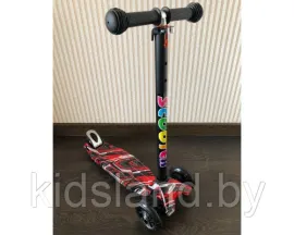 Детский самокат Scooter Maxi с принтом и светящимися колесами 036Z (черно-красный)