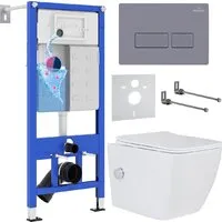 Унитаз подвесной Roxen Cube bidet в комплекте с инсталляцией StounFix Dual Fresh 6 в 1 966807 (кнопка серый гранит)