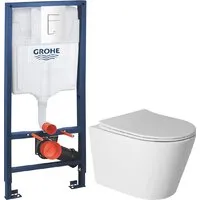 Унитаз подвесной Saniteco Rimless R-201W GROHE Rapid SL 38772SH0 (с кнопкой белый глянец)