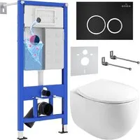 Унитаз подвесной Roxen Egg в комплекте с инсталляцией StounFix Dual Fresh 6 в 1 964010 (кнопка черный матовый)