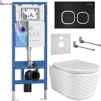 Унитаз подвесной Roxen Vine Tornado в комплекте с инсталляцией StounFix Dual Fresh 6 в 1 979015 (кнопка черный матовый)