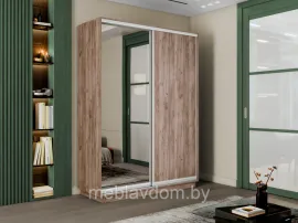 Шкаф-купе Экспресс-2 2-х дверный (ЛДСП/Зеркало, 1600х2400х440) - Дуб Крафт табачный (E1)