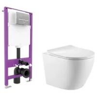 Унитаз подвесной с инсталляцией Triton Pro Tornado Verso TR-VO-1832 Pro EVO815N Pro EVO (с сиденьем, с кнопкой, хром)