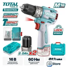 Ударная дрель-шуруповерт Total TOSLI241199 (с 2-мя АКБ, кейс)
