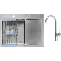 Кухонная мойка Saniteco 6550-L Spike F9S07000 (хром, с сифоном, дозатором и коландером)