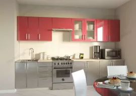 Кухня Симпл 47 МДФ глянцевая прямая 2,6 метра темно серый металлик красный металлик