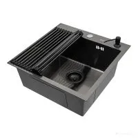 Кухонная мойка ARFEKA ECO AR 500500, роллер-мат, дозатор BLACK DECOR RM ARDS AR