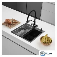 Кухонная мойка ARFEKA Eco AR мойка 500500, коландер G, дозатор Black Decor Volcanic