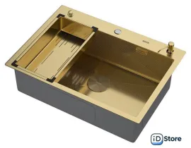 Кухонная мойка ARFEKA ECO AR мойка 700500 POP-UP, коландер G, дозатор GOLD DECOR