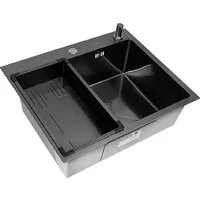 Кухонная мойка ARFEKA Eco AR мойка 600500, коландер G, дозатор Black Decor
