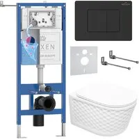 Унитаз подвесной Roxen Vine Tornado в комплекте с инсталляцией StounFix Dual Fresh 6 в 1 868624 (кнопка оружейная сталь матовая)