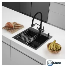 Кухонная мойка ARFEKA ECO AR мойка 500500, коландер, дозатор BLACK DECOR MILLET GRAINS