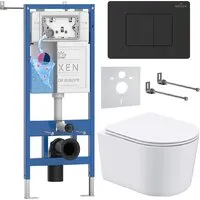 Унитаз подвесной Roxen Simple Compact в комплекте с инсталляцией StounFix Dual Fresh 6 в 1 868492 (кнопка черный матовая)
