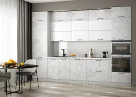 Кухня Лофт/Ройс 3.4м - Бетон светлый/Белый Софт (ДСВ Мебель)