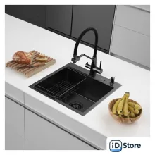 Кухонная мойка ARFEKA ECO AR мойка 500500, коландер F, дозатор BLACK DECOR VOLCANIC
