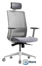 Офисное кресло Bestuhl S30 White Pl с подголовником и рег. подлокотником (черная сетка/серая ткань)