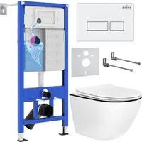 Унитаз подвесной Roxen Antares Black в комплекте с инсталляцией StounFix Dual Fresh 6 в 1 964744 (кнопка белый глянец)
