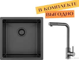 Кухонная мойка ZorG ZRN 4545 Premium cмеситель Mars Premium PVD Gunblack