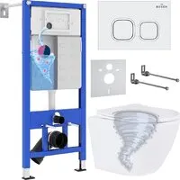 Унитаз подвесной Roxen Antares Tornado Long в комплекте с инсталляцией StounFix Dual Fresh 6 в 1 868432 (кнопка белый глянцевая)