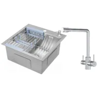 Мойка кухонная со смесителем Saniteco 4848 X-Joy S F85B05700 (с сифоном, дозатором и коландером)