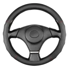 Оплетка кожаная M (37-39 см) SKYWAY Design Gorilla-5 Черная, красная строчка