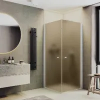 Душевой уголок MaybahGlass 90x90x198 / MGY-1301-1 (бронзовое матовое стекло/белый матовый)