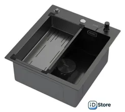 Кухонная мойка ARFEKA Eco AR мойка 450500 POP-UP, коландер G, дозатор BLACK DECOR MILLET GRAINS