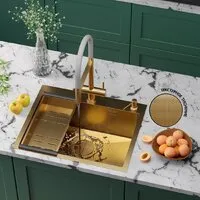 Кухонная мойка Roxen Simple 560220-60G-GR золото/текстурная PVD покрытие (с коландером и дозатором)