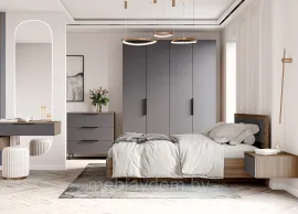 Спальня Роза (Ройс) - Комплект 3 - Орех Франклин/Графит Скин (ДСВ Мебель)