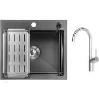 Кухонная мойка Saniteco 5045 Nano Spike F9S07000 (хром, с сифоном, дозатором и коландером)