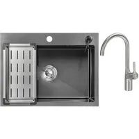 Кухонная мойка Saniteco 6045 Nano Spike F9S07011 (сатин, с сифоном, дозатором и коландером)