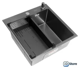 Кухонная мойка ARFEKA Eco AR мойка 500500, коландер G, дозатор Black Decor Volcanic