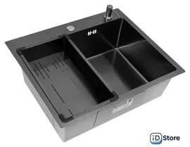 Кухонная мойка ARFEKA Eco AR мойка 600500, коландер G, дозатор Black