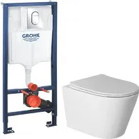 Унитаз подвесной Saniteco Rimless R-201W GROHE Rapid SL 39504000 (с кнопкой хром глянец)