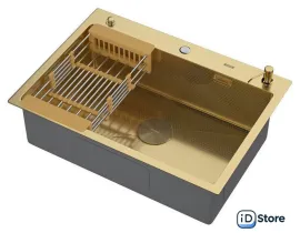 Кухонная мойка ARFEKA ECO AR мойка 700500 POP-UP, коландер, дозатор GOLD DECOR