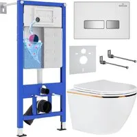 Унитаз подвесной Roxen Antares Gold в комплекте с инсталляцией StounFix Dual Fresh 6 в 1 904965 (белое стекло)