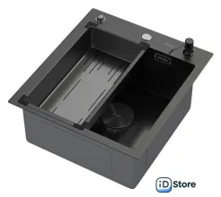Кухонная мойка ARFEKA Eco AR мойка 450500 POP-UP, коландер G, дозатор BLACK DECOR VOLCANIC ROCK