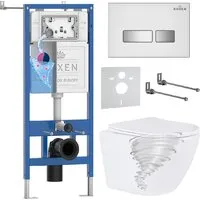 Унитаз подвесной Roxen Antares Tornado Long в комплекте с инсталляцией StounFix Dual Fresh 6 в 1 868446 (кнопка белый/хром глянцевая)