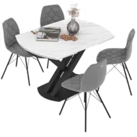 Обеденная группа Sheffilton SHT-DS292 (белый мрамор/черный/серый туман/черный муар)