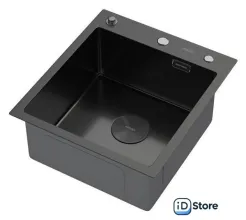 Кухонная мойка ARFEKA ECO AR 450500 POP-UP BLACK PVD NANO DECOR VOLCANIC ROCK