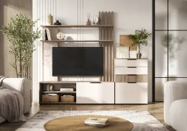 Модульная гостиная Роджина (Комплект 2) - Дуб Крафт серый / Кашемир (2м)