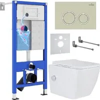 Унитаз подвесной Roxen Cube bidet в комплекте с инсталляцией StounFix Dual Fresh 6 в 1 966246 (кнопка бежевый)